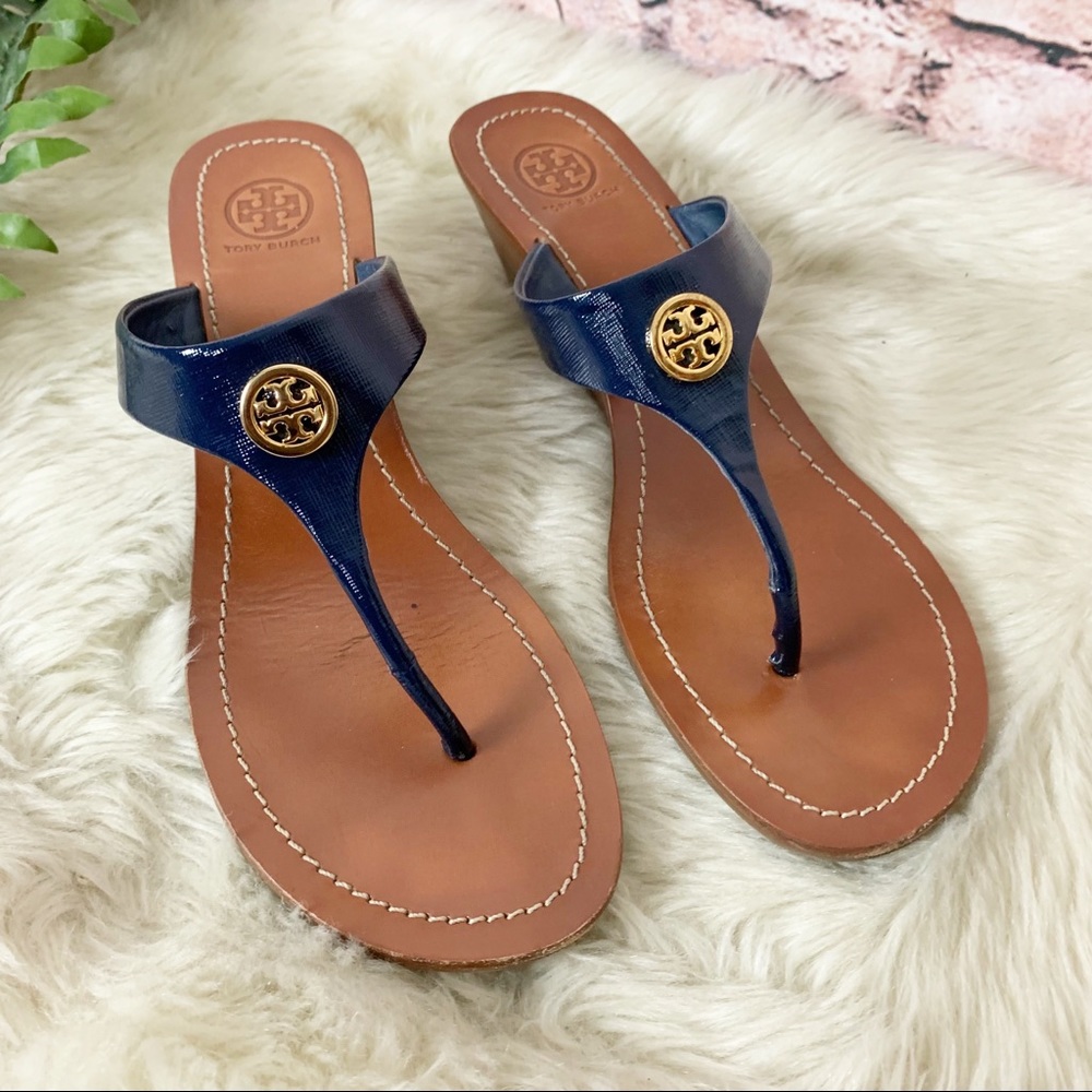 Tory Burch Cameron Wedge Sandal in Navy - Picture 2 of 10